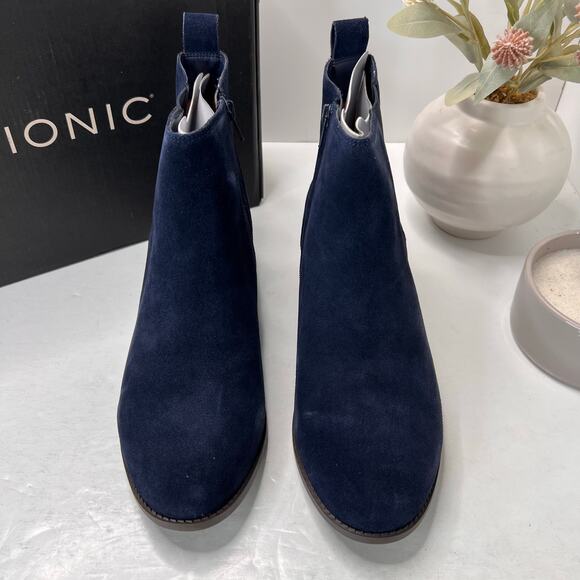 Vionic Roseland Water Repellent Suede Chunky Heel Boots Navy Women's 11 NWB - Picture 5 of 11